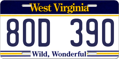 WV license plate 8OD390