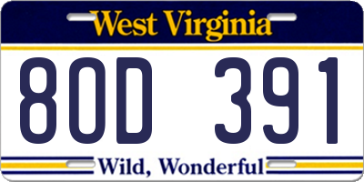 WV license plate 8OD391