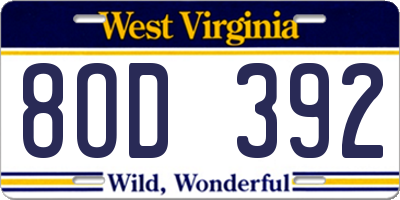 WV license plate 8OD392