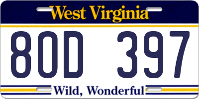 WV license plate 8OD397
