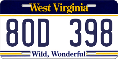 WV license plate 8OD398