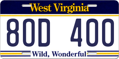 WV license plate 8OD400