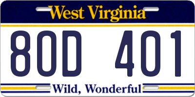 WV license plate 8OD401