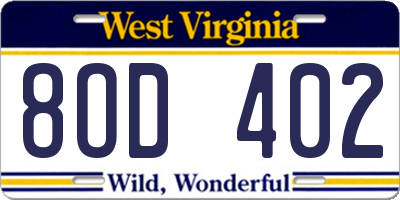WV license plate 8OD402