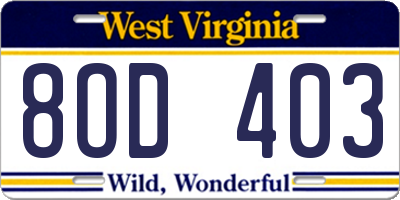 WV license plate 8OD403