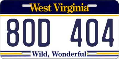 WV license plate 8OD404