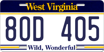 WV license plate 8OD405