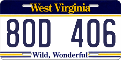 WV license plate 8OD406