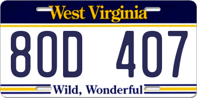 WV license plate 8OD407