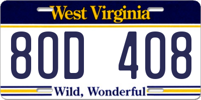 WV license plate 8OD408