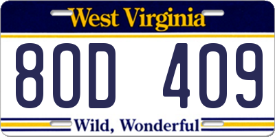 WV license plate 8OD409