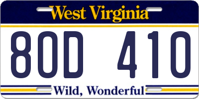 WV license plate 8OD410