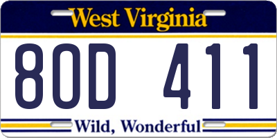 WV license plate 8OD411
