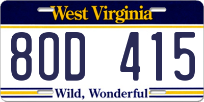 WV license plate 8OD415