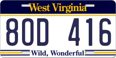 WV license plate 8OD416