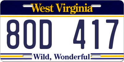 WV license plate 8OD417