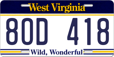 WV license plate 8OD418