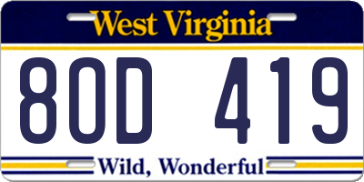 WV license plate 8OD419