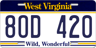 WV license plate 8OD420