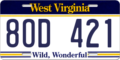 WV license plate 8OD421