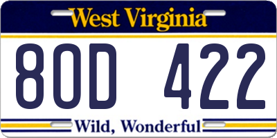 WV license plate 8OD422