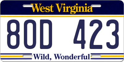 WV license plate 8OD423