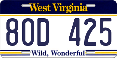 WV license plate 8OD425
