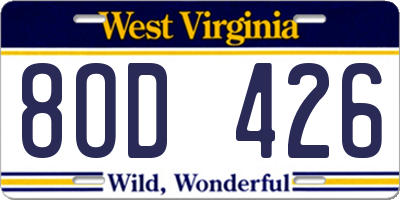 WV license plate 8OD426