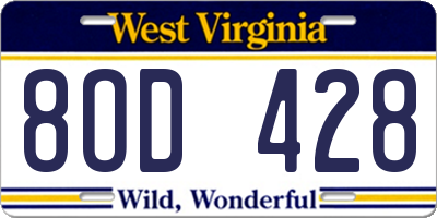 WV license plate 8OD428