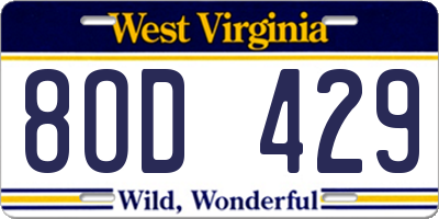 WV license plate 8OD429