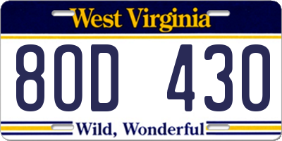 WV license plate 8OD430