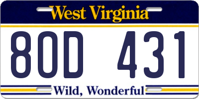 WV license plate 8OD431