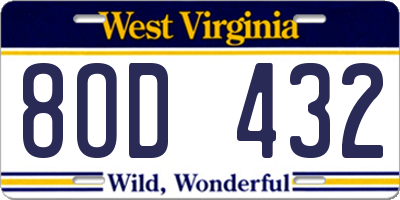 WV license plate 8OD432