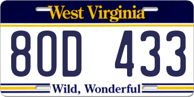 WV license plate 8OD433