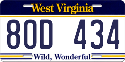 WV license plate 8OD434
