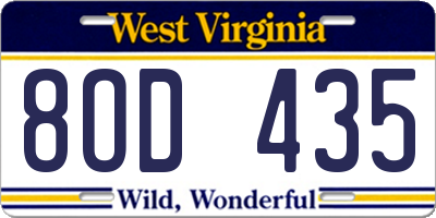 WV license plate 8OD435