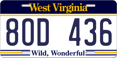 WV license plate 8OD436