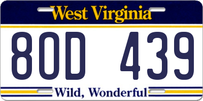 WV license plate 8OD439