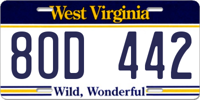 WV license plate 8OD442