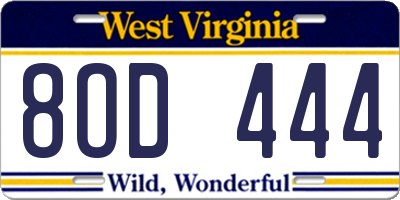 WV license plate 8OD444