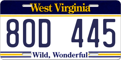 WV license plate 8OD445