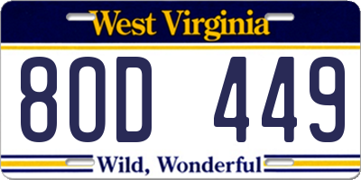 WV license plate 8OD449