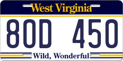 WV license plate 8OD450