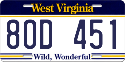 WV license plate 8OD451