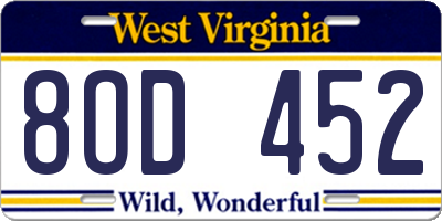 WV license plate 8OD452