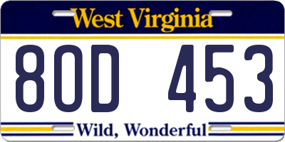 WV license plate 8OD453