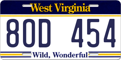 WV license plate 8OD454