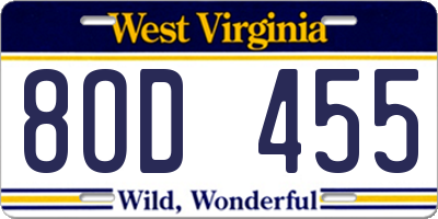 WV license plate 8OD455