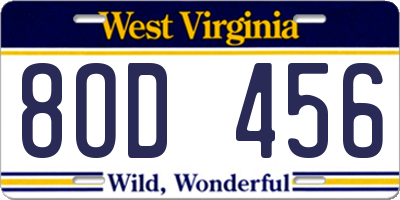 WV license plate 8OD456