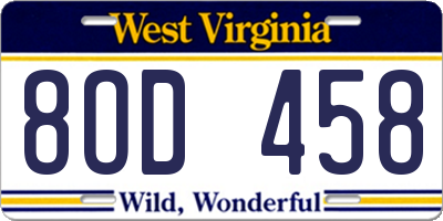 WV license plate 8OD458